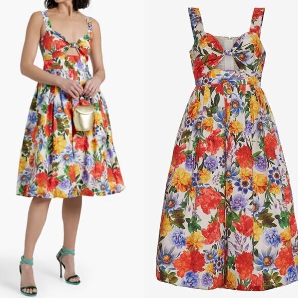 Cara Cara Women's White Laurel Pleated Floral-print Cotton-poplin sz 6 NWT $595 - Picture 1 of 7